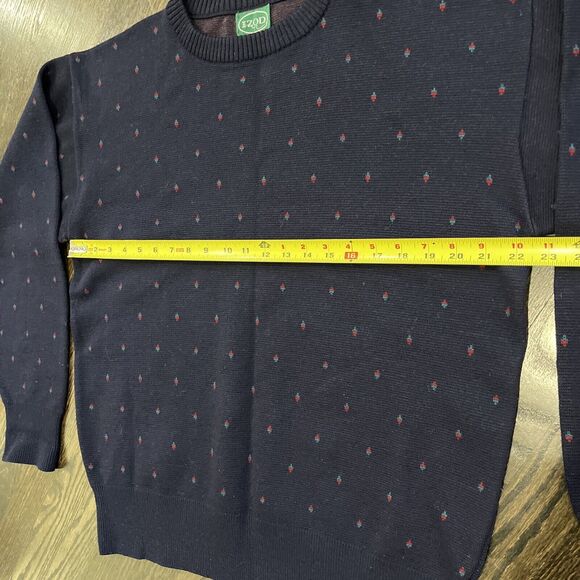Vintage Izod Wool Sweater Men’s Large Long Sleeve Geometric Navy Blue Brazil - Picture 6 of 7